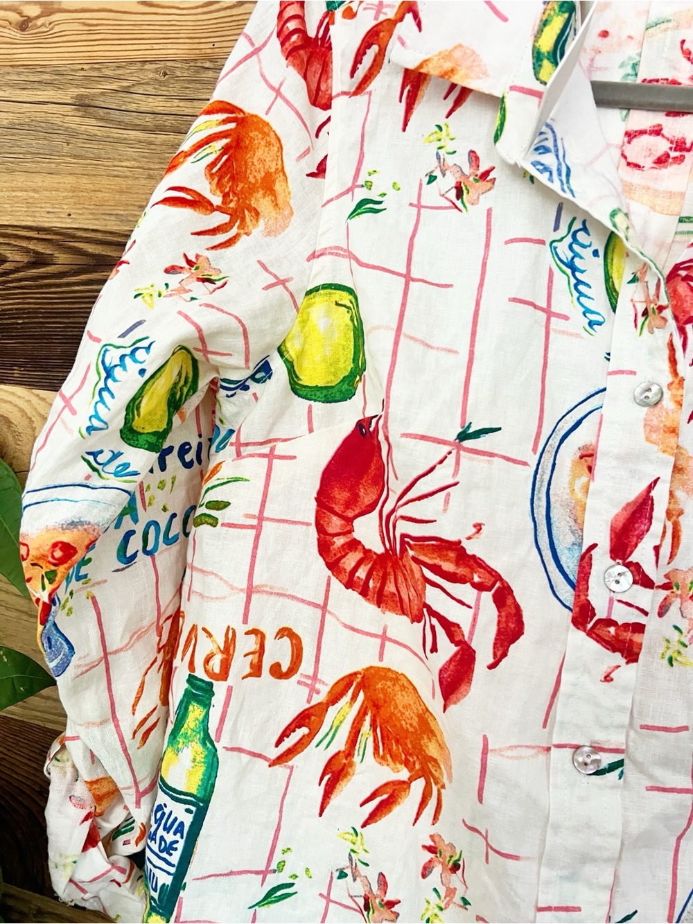 NWT Calypso St. Barth Linen-Blend Seafood Print Button-Down Shirt Medium - Picture 4 of 6